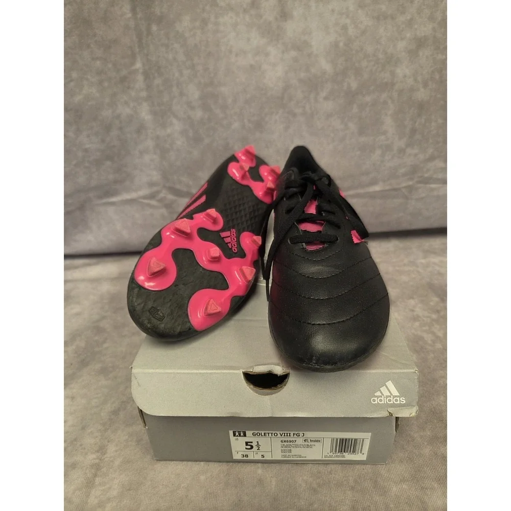 Adidas Girls 5.5 Blk/pnk Cleats Tried On - Picture 5 of 5